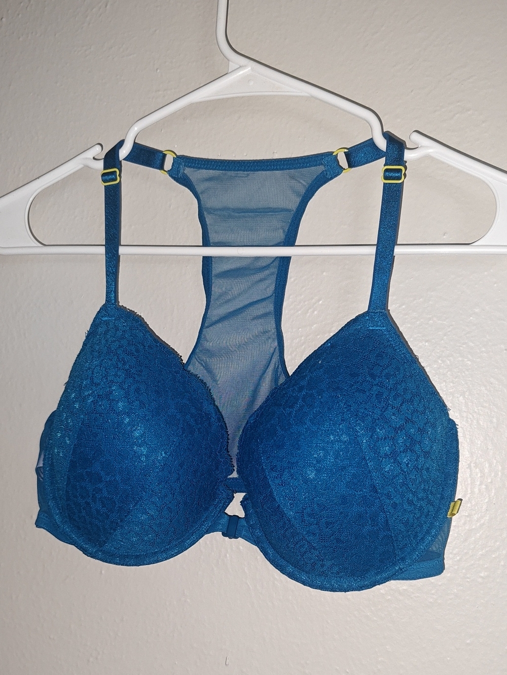 38C Victoria's Secret Teal Lace Racerback Demi Front Close Bra